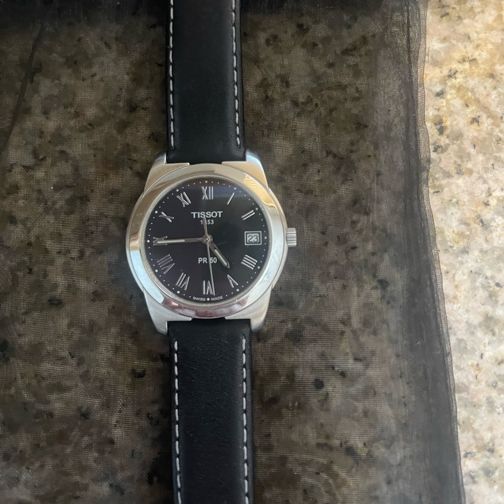 Tissot black strap quartz watch Sapphire crystal